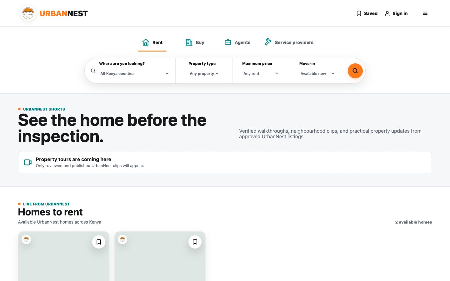 UrbanNest website homepage