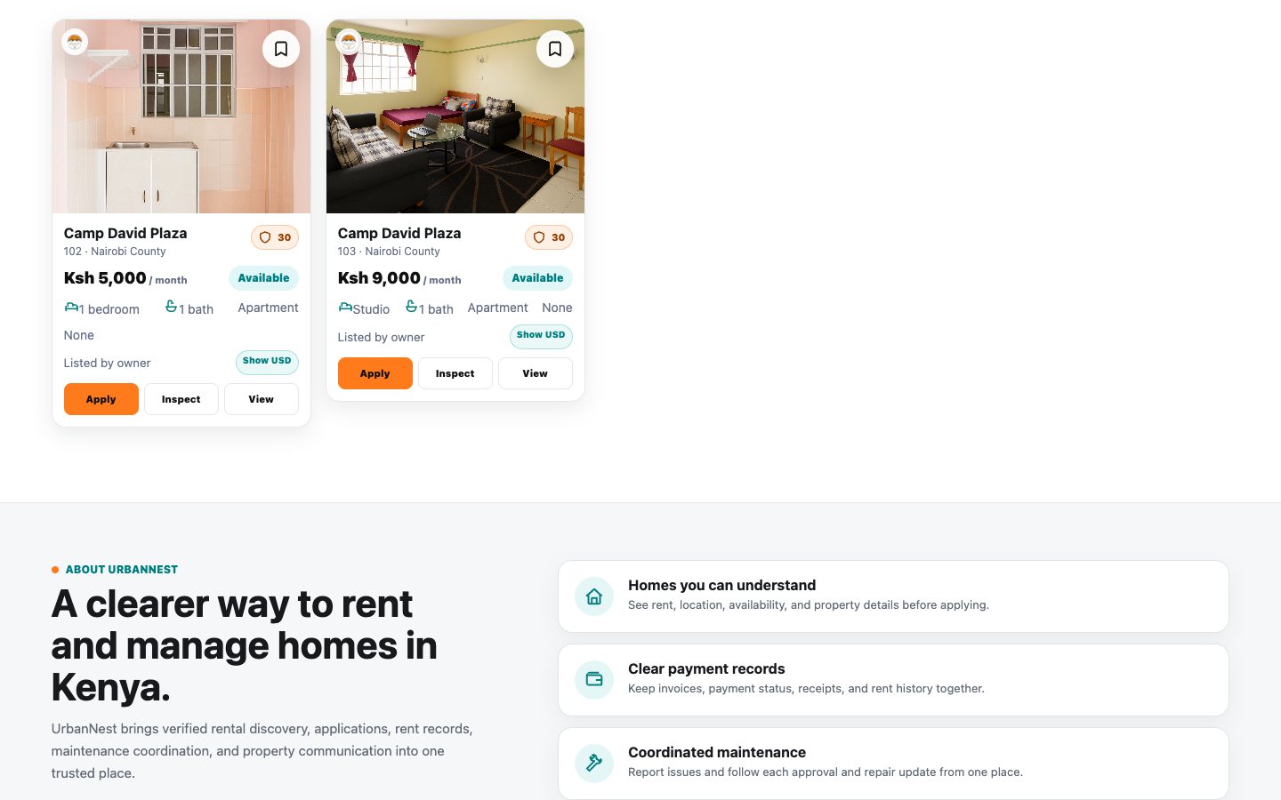 UrbanNest website features