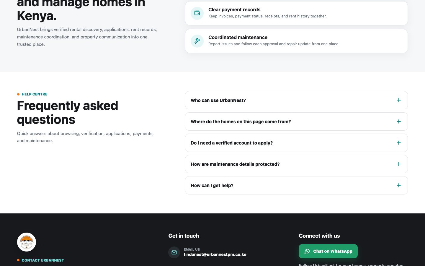 UrbanNest website interface